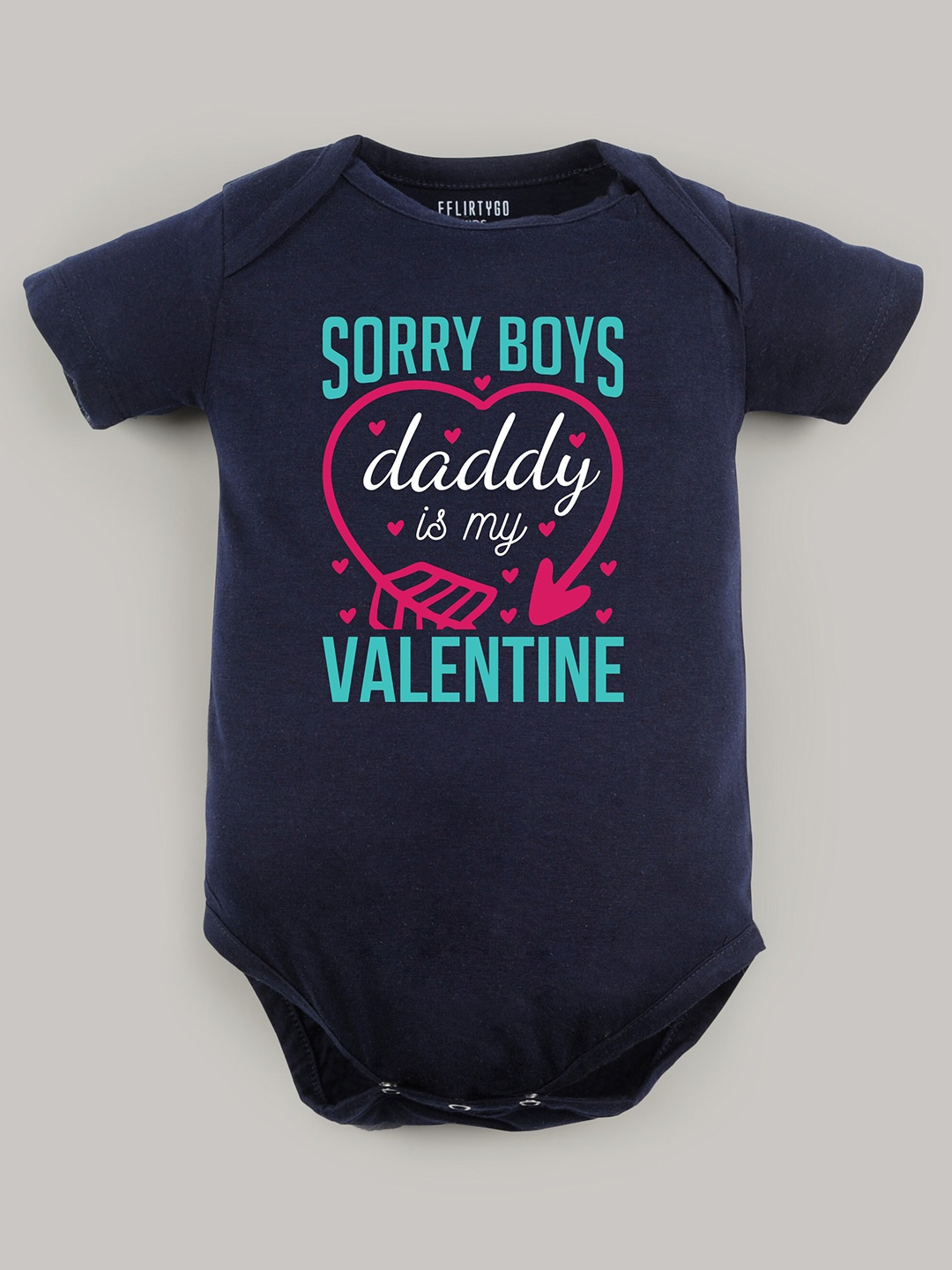 

FFLIRTYGO Infant Girls Printed Pure Cotton Valentine's Day Special Bodysuit, Navy blue