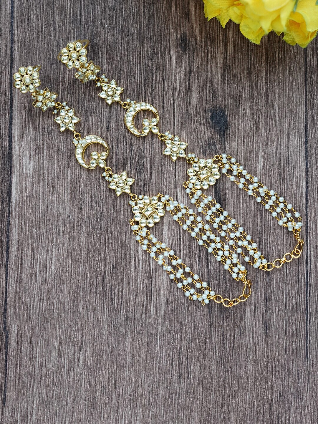 

AURAA TRENDS Set Of 2 22KT Gold-Plated Kundan Multistrand Bracelets