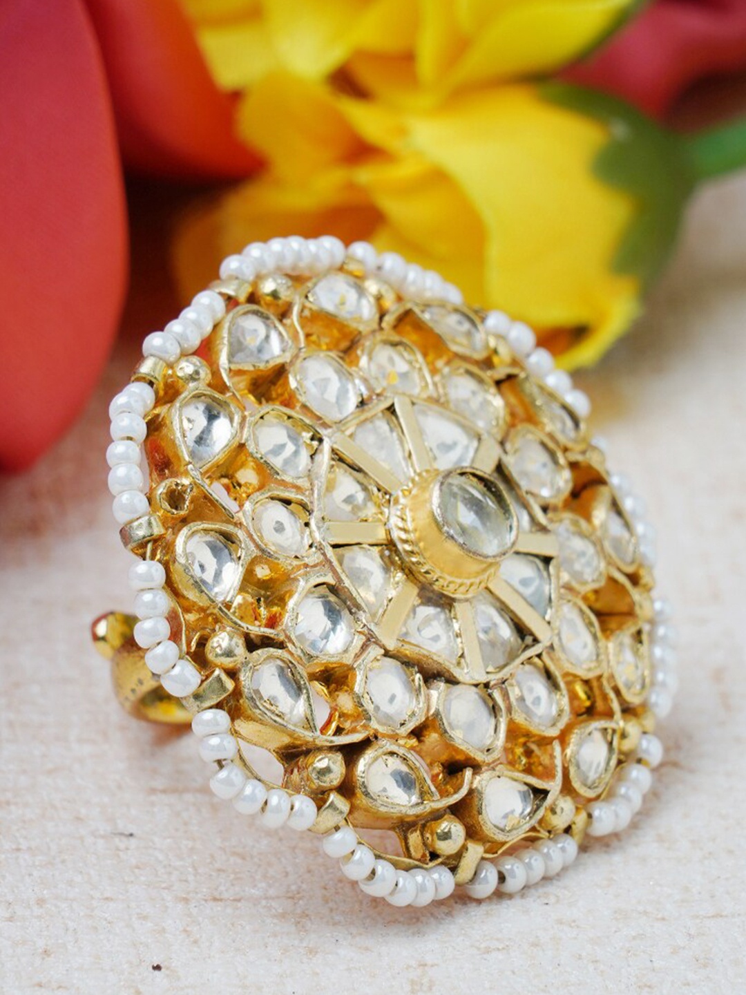 

AURAA TRENDS Gold-Plated Kundan Studded Finger Ring