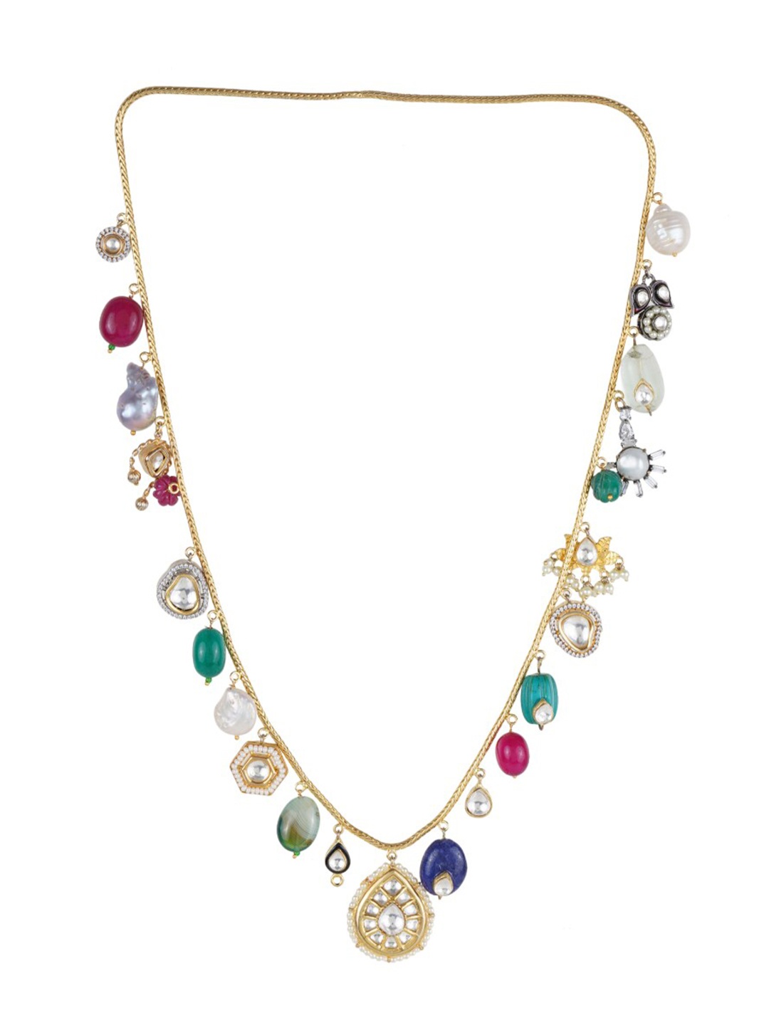 

AURAA TRENDS 22KT Gold-Plated Kundan Navratna Necklace
