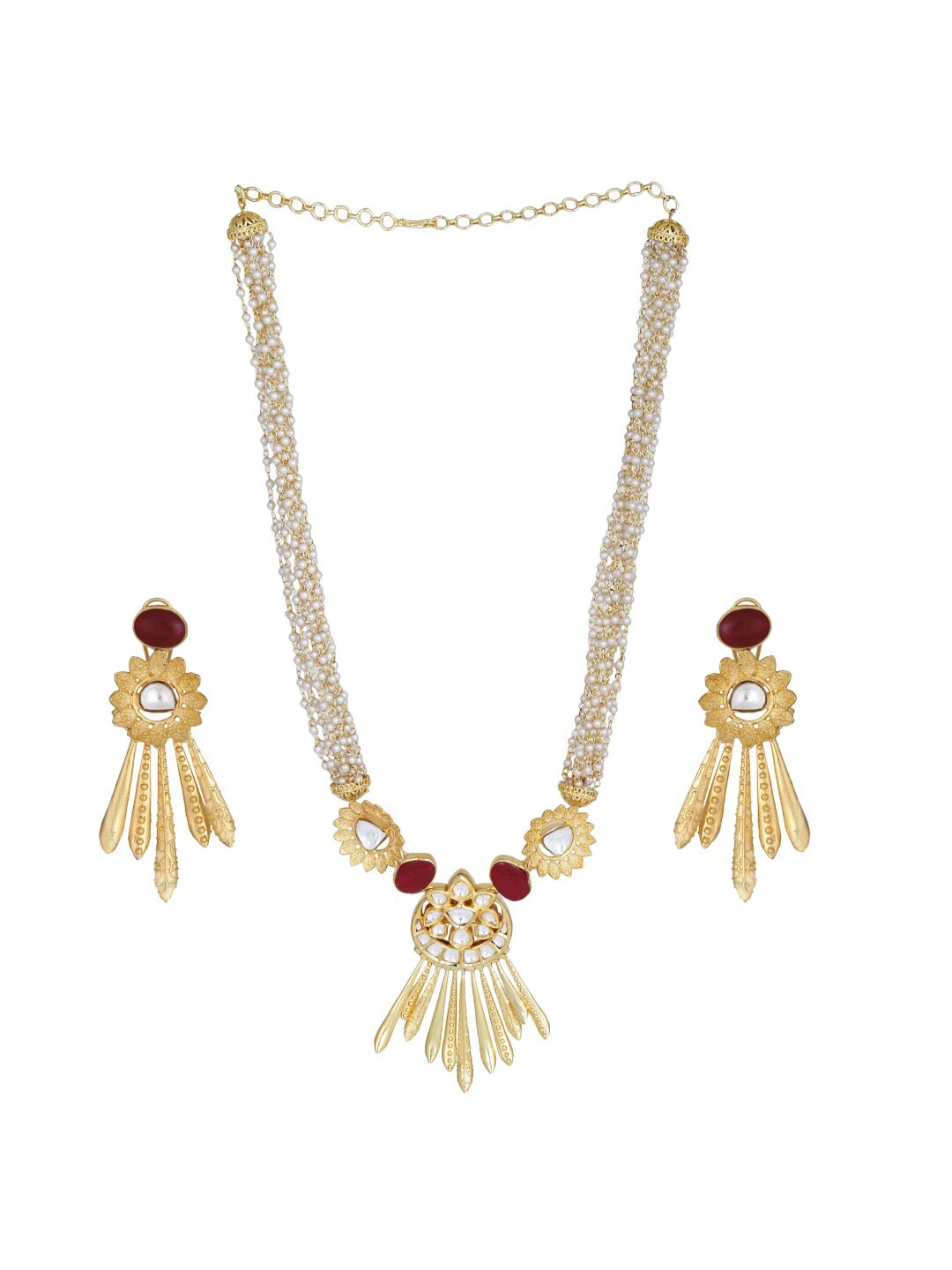 

AURAA TRENDS 22K Gold-Plated Kundan-Studded & Beaded Jewellery Set