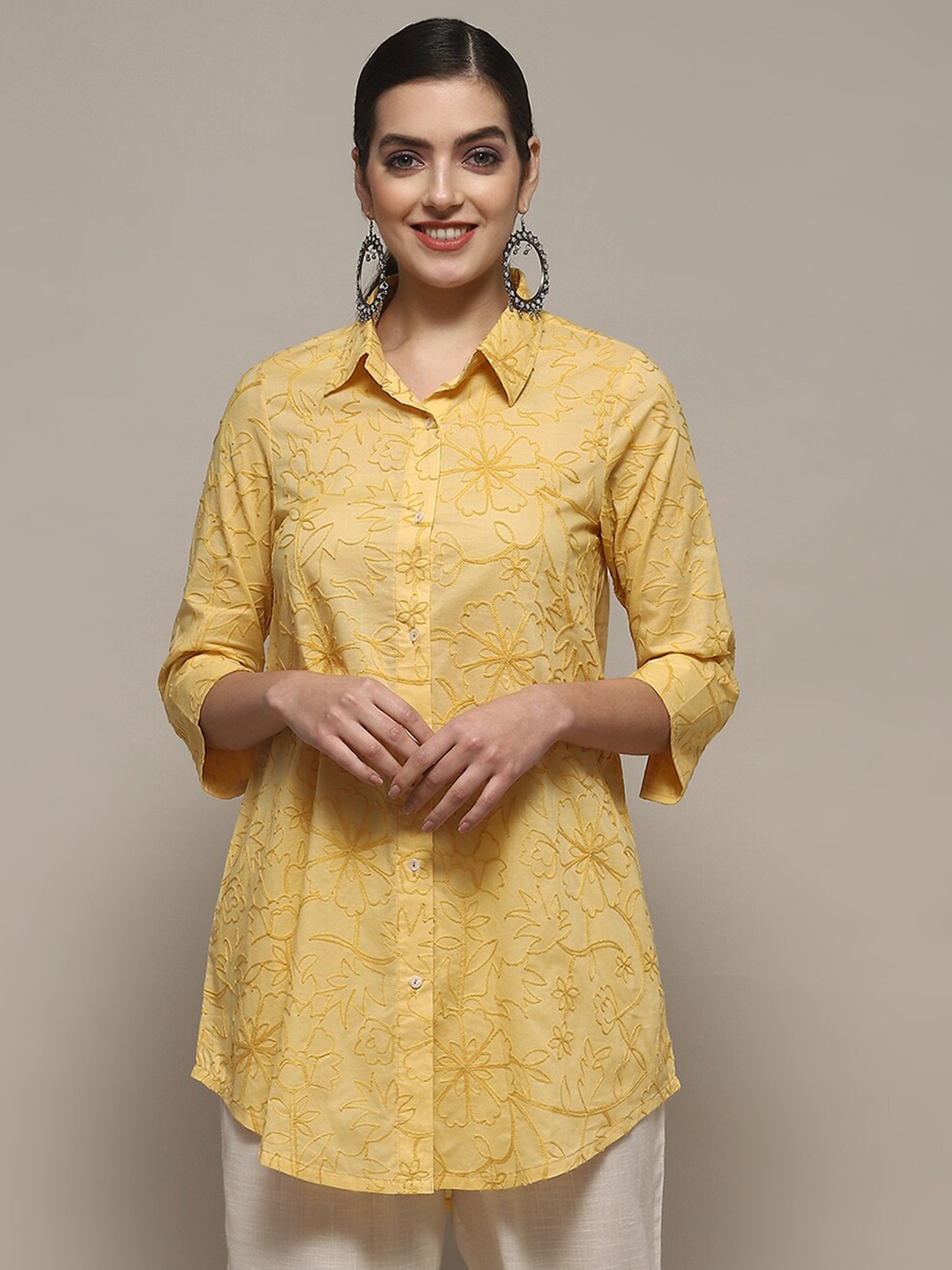 

Biba Floral Embroidered Cotton Tunic, Yellow