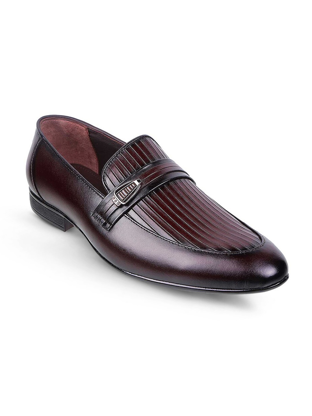 

Metro Men Textured Pointed Toe Leather Formal Loafers, Maroon