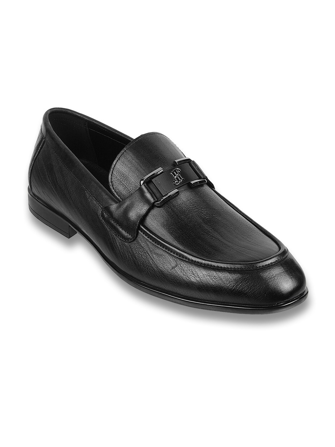 

J.FONTINI Men Textured Buckle Detailed Leather Formal Loafers, Black