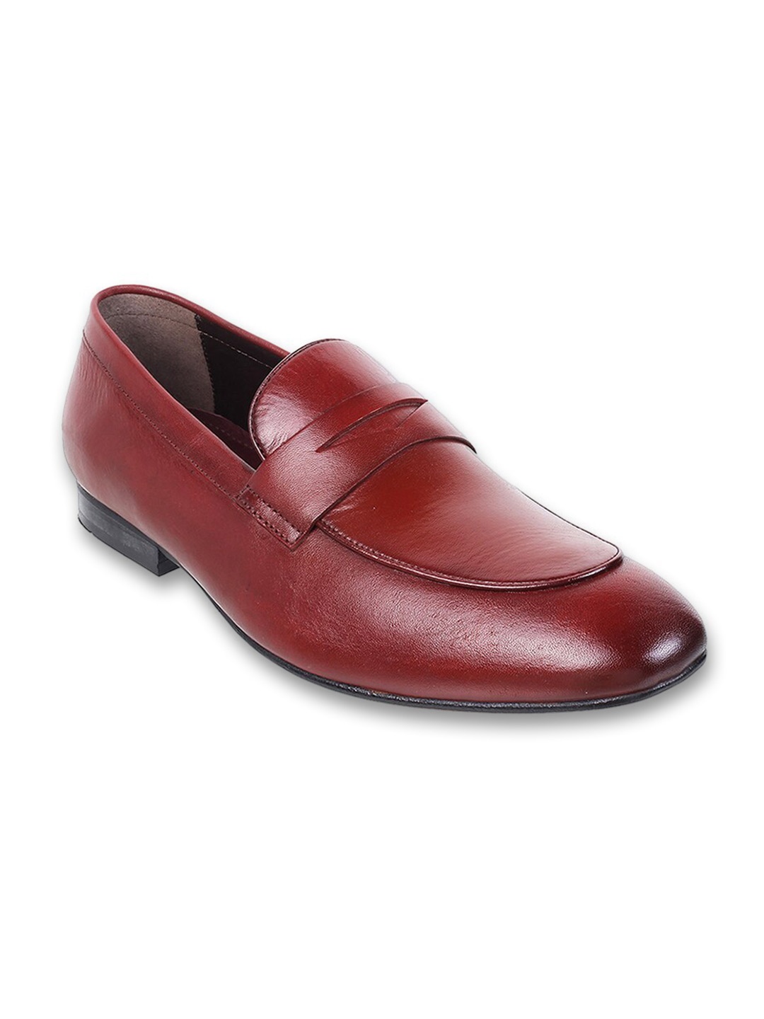 

J.FONTINI Men Round Toe Leather Formal Loafers, Maroon