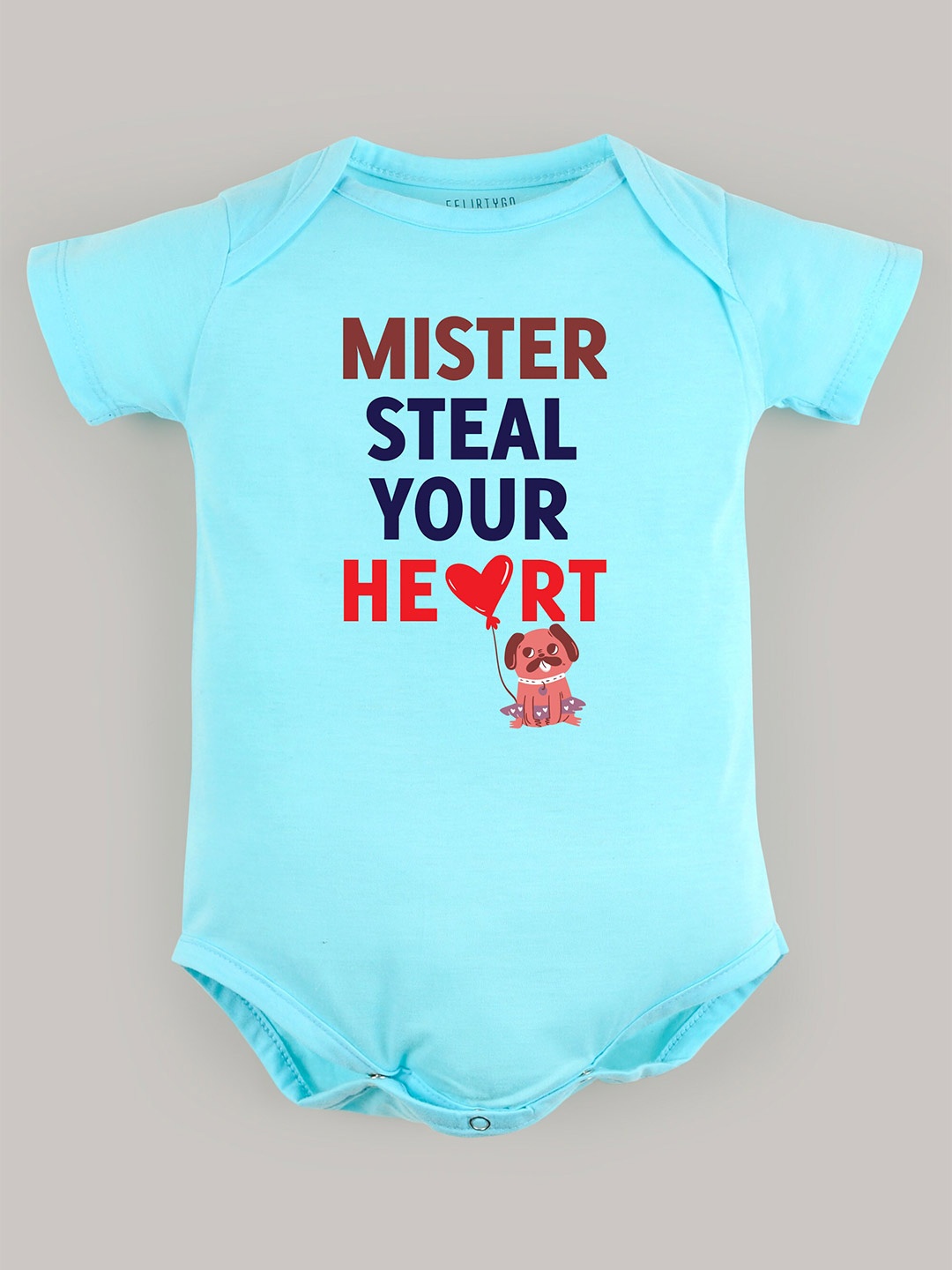 

FFLIRTYGO Infants Typography Printed Pure Cotton Bodysuit, Turquoise blue