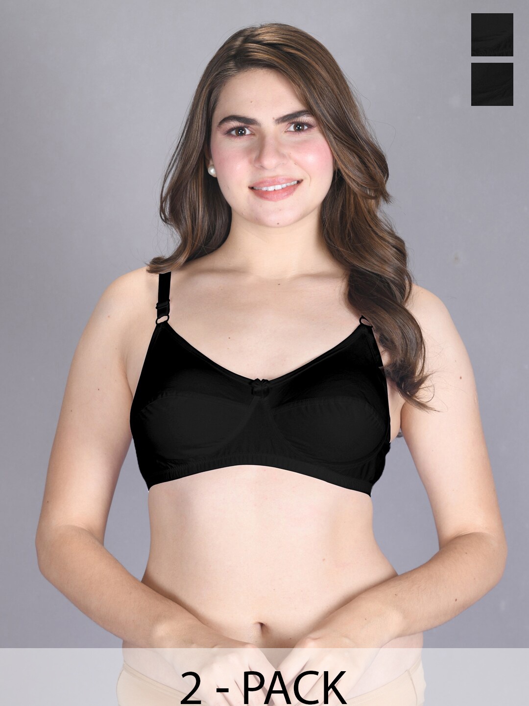 

LUX VENUS Pack Of 2 Full Coverage Pure Cotton Everyday Bras With All Day Comfort, Black