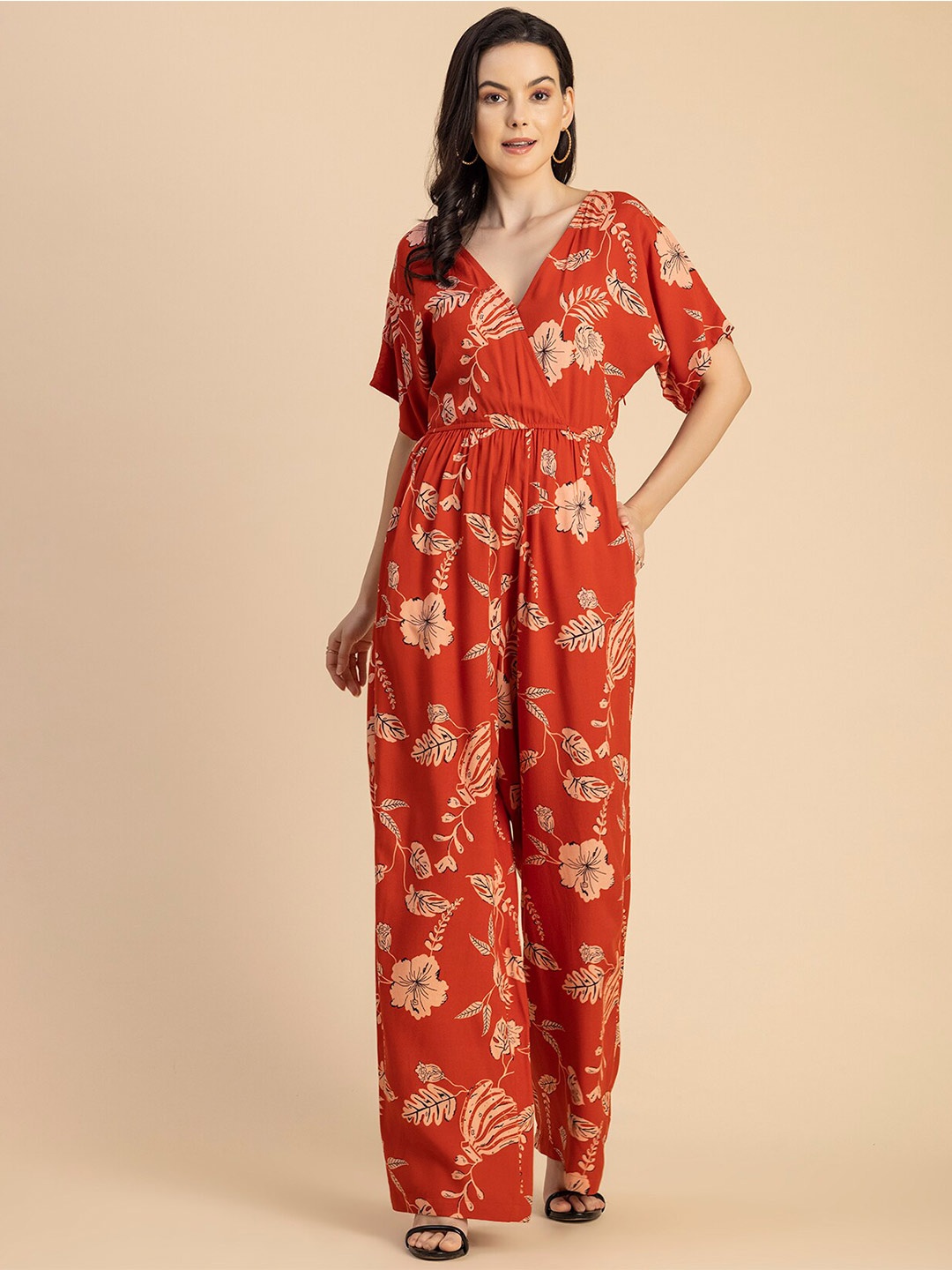 

Moomaya Floral Printed Basic Jumpsuit, Red