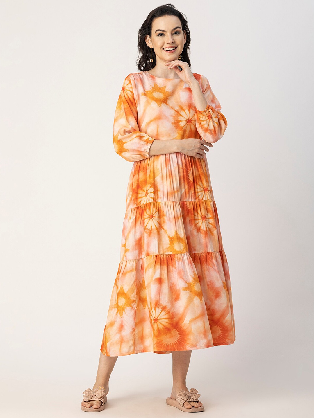 

Moomaya Tie and Dye Dyed A-Line Midi Dress, Orange