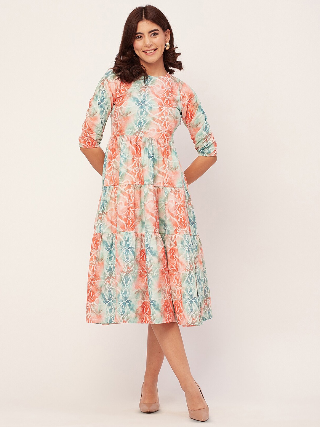 

Moomaya Tie & Dye Printed A-Line Midi Dress, Green