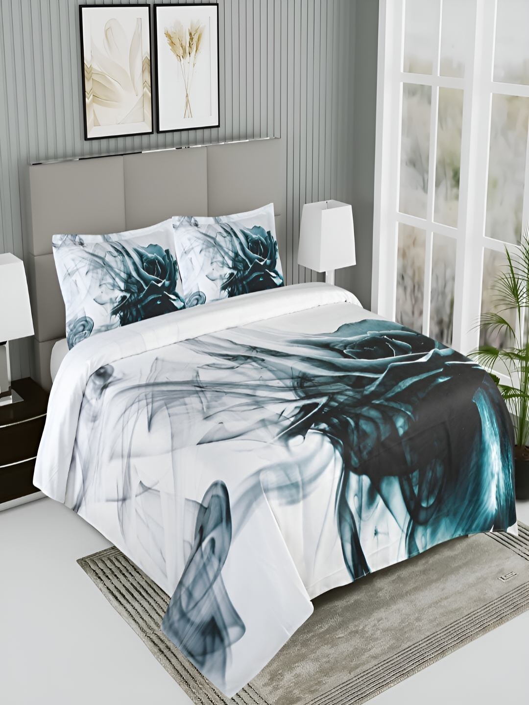 

GAPU & BALY White & Green Abstract 200 TC King Bedsheet With 2 Pillow Covers