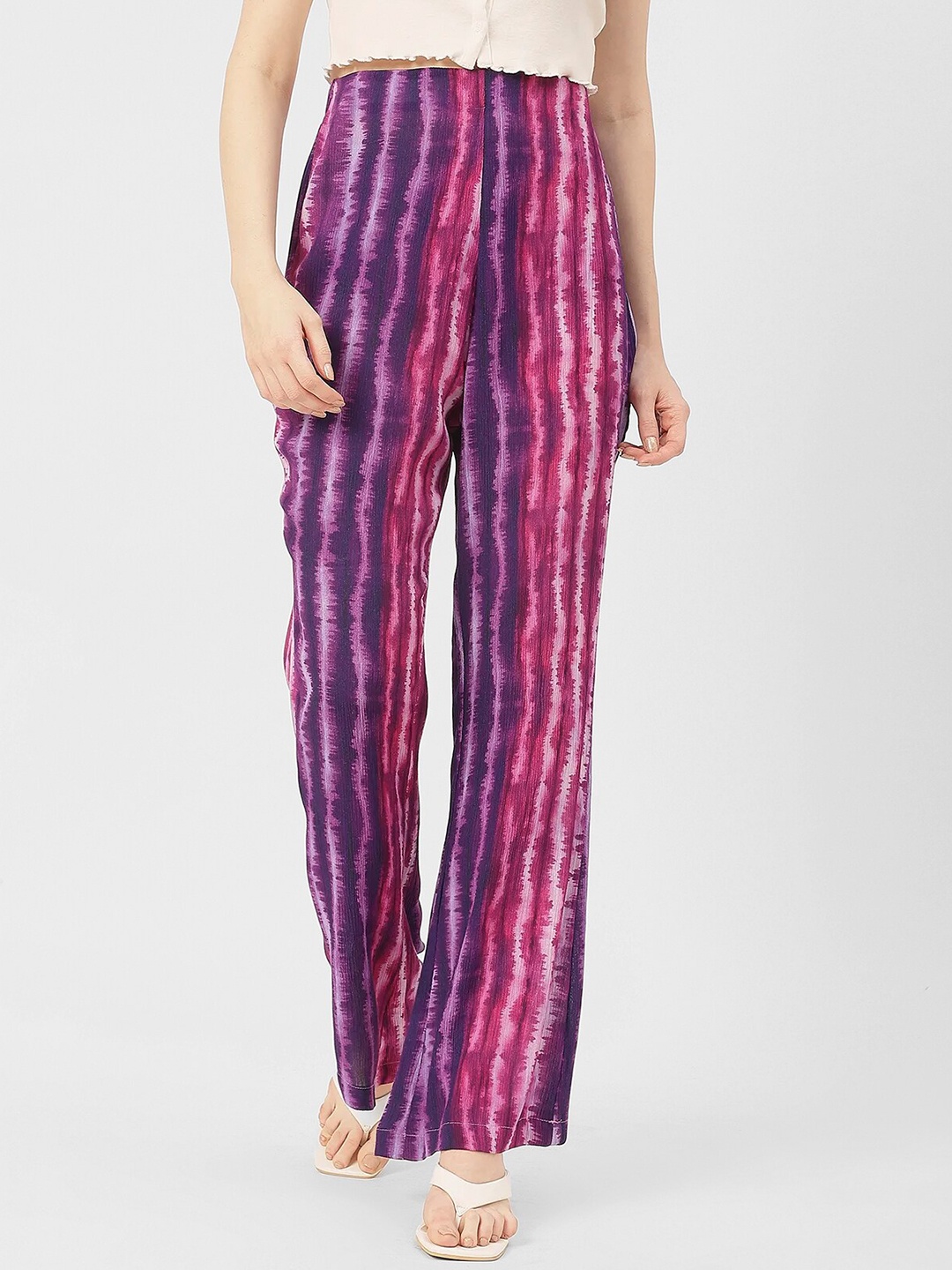 

Moomaya Women Printed Loose Fit High-Rise Trousers, Purple