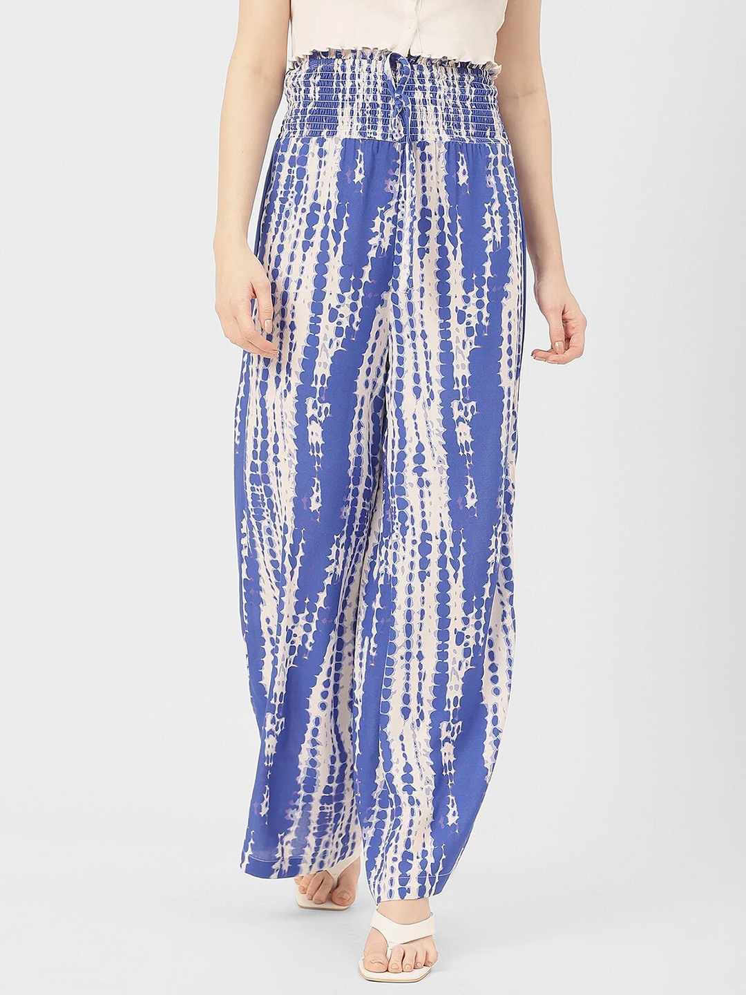 

Moomaya Women Tie and Dye Printed Loose Fit High-Rise Palazzos, Blue