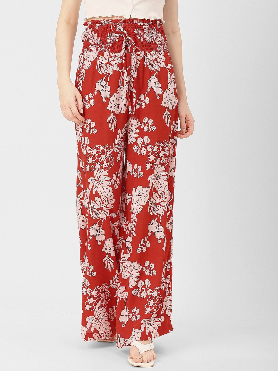 

Moomaya Women Floral Printed Loose Fit High-Rise Palazzo, Red
