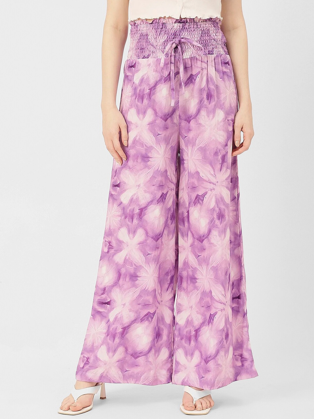 

Moomaya Women Floral Printed Loose Fit High-Rise Palazzo, Lavender