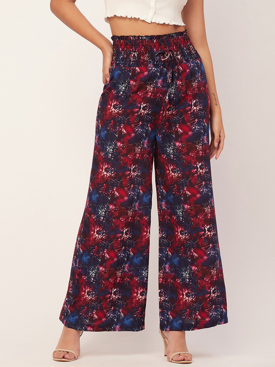 

Moomaya Women Abstract Printed Loose Fit High-Rise Palazzo, Red