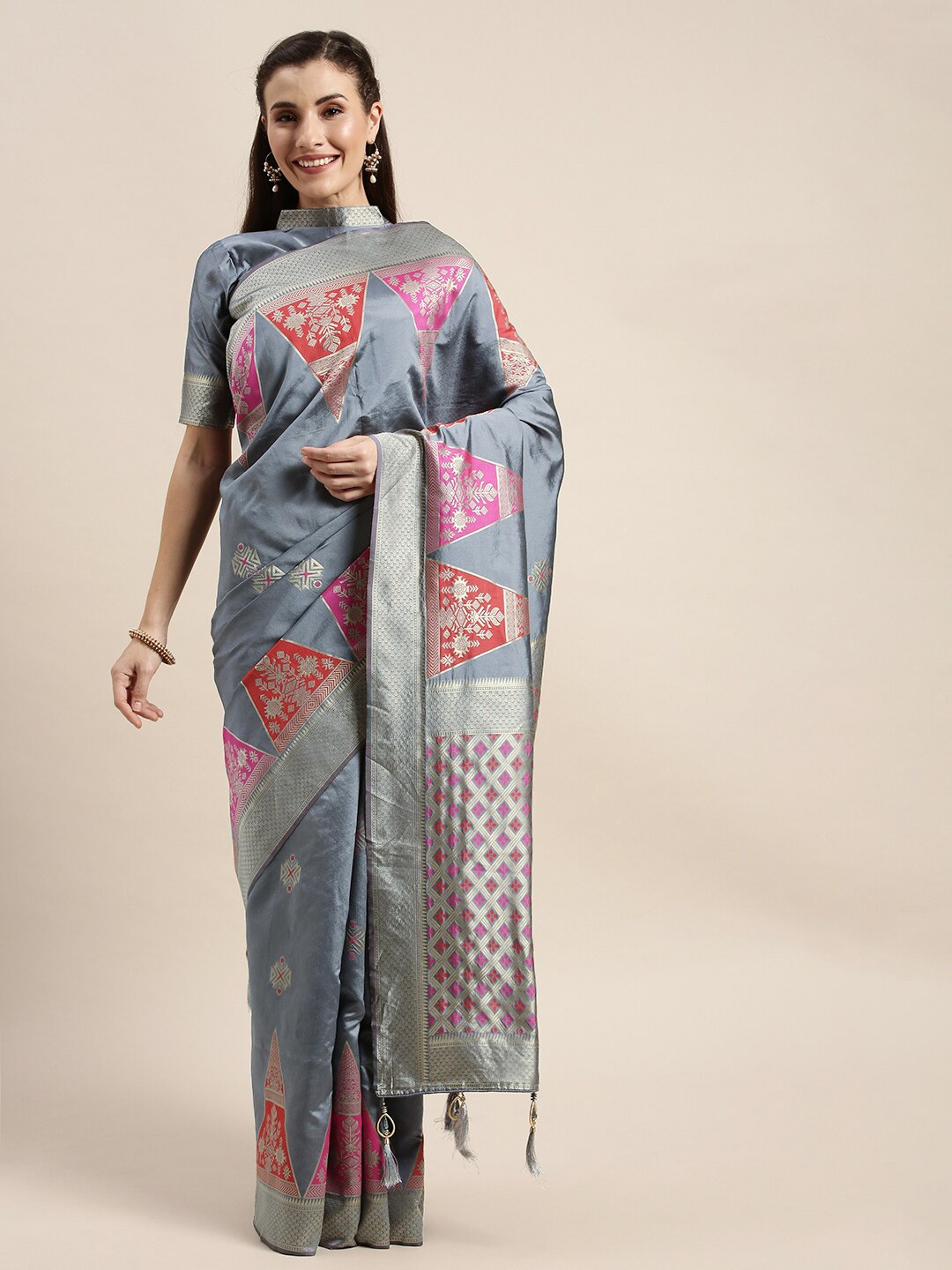 

Bhavyam Ethnic Woven Design Zari Banarasi Saree, Grey