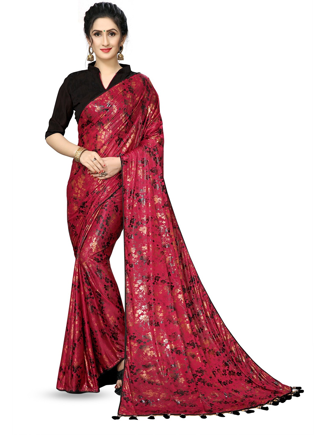 

Bhavyam Floral Printed Saree, Red