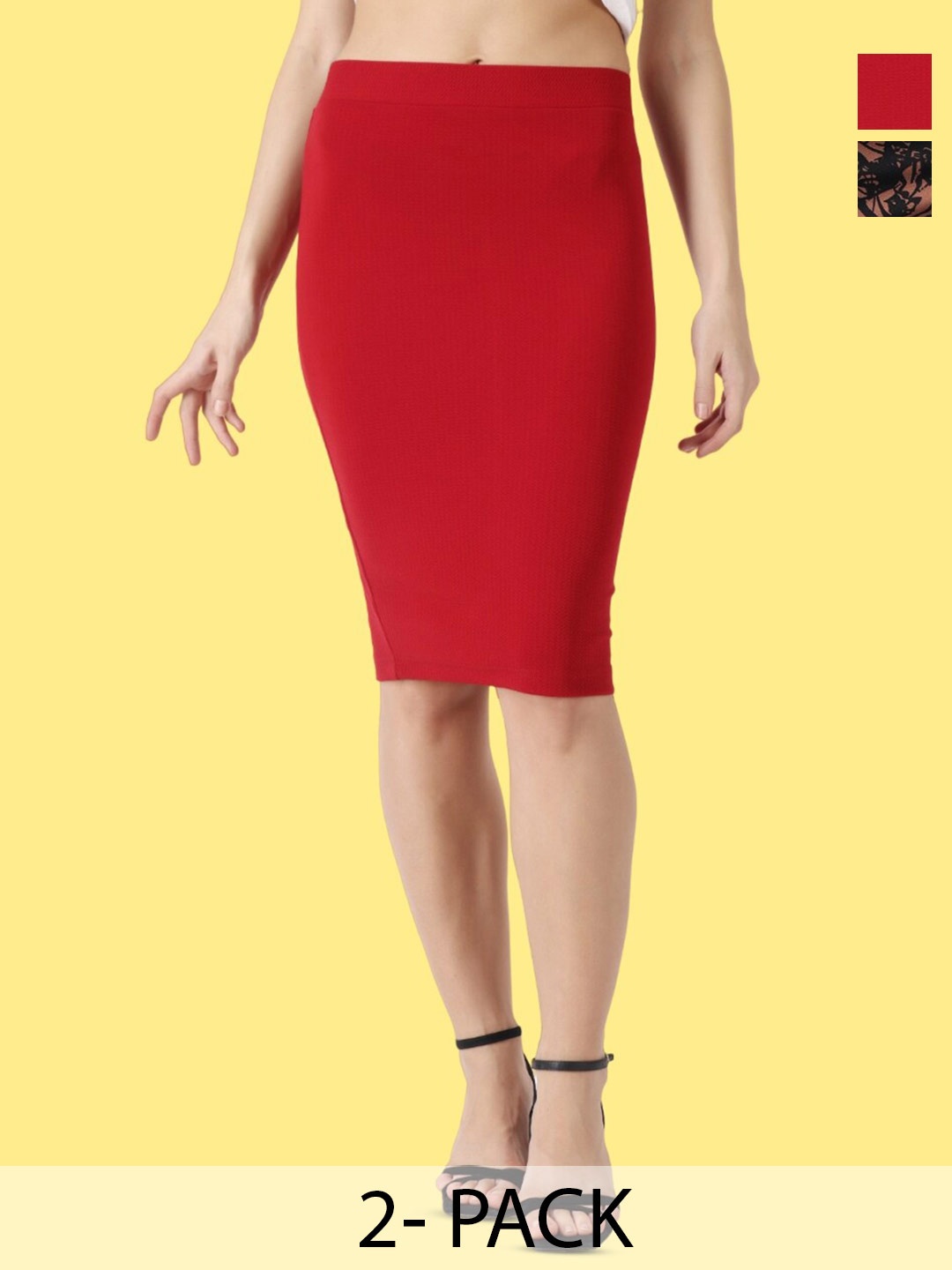 

Popwings Pack Of 2 Pencil Skirts, Red