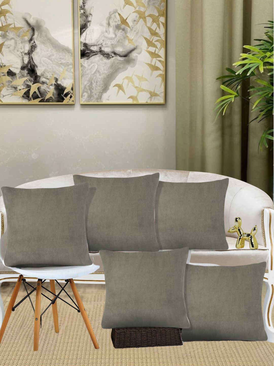 

KLOTTHE Brown 5 Pcs Square Woolen Cushion Covers
