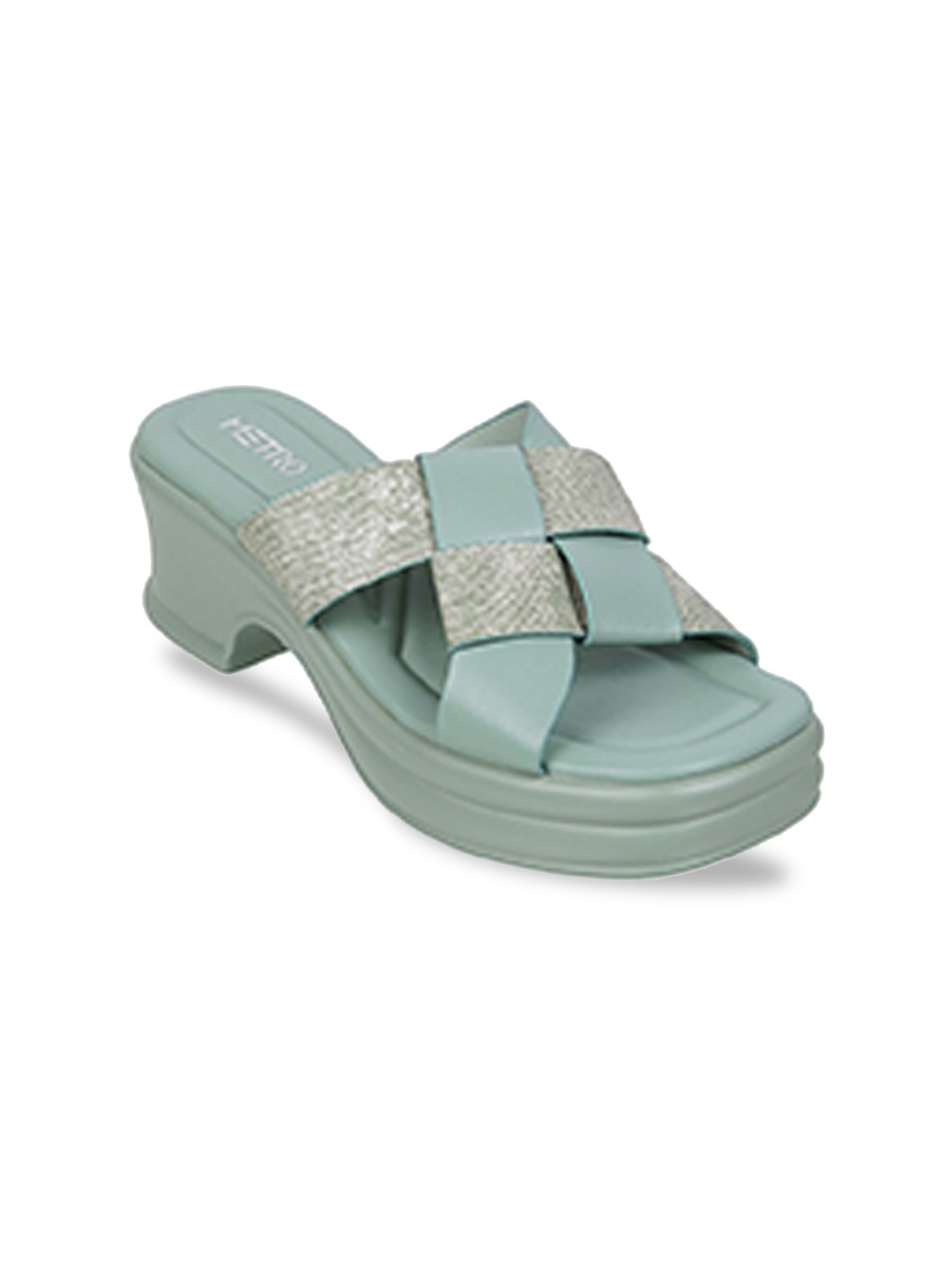 

Metro Textured Open Toe Platform Heels, Green