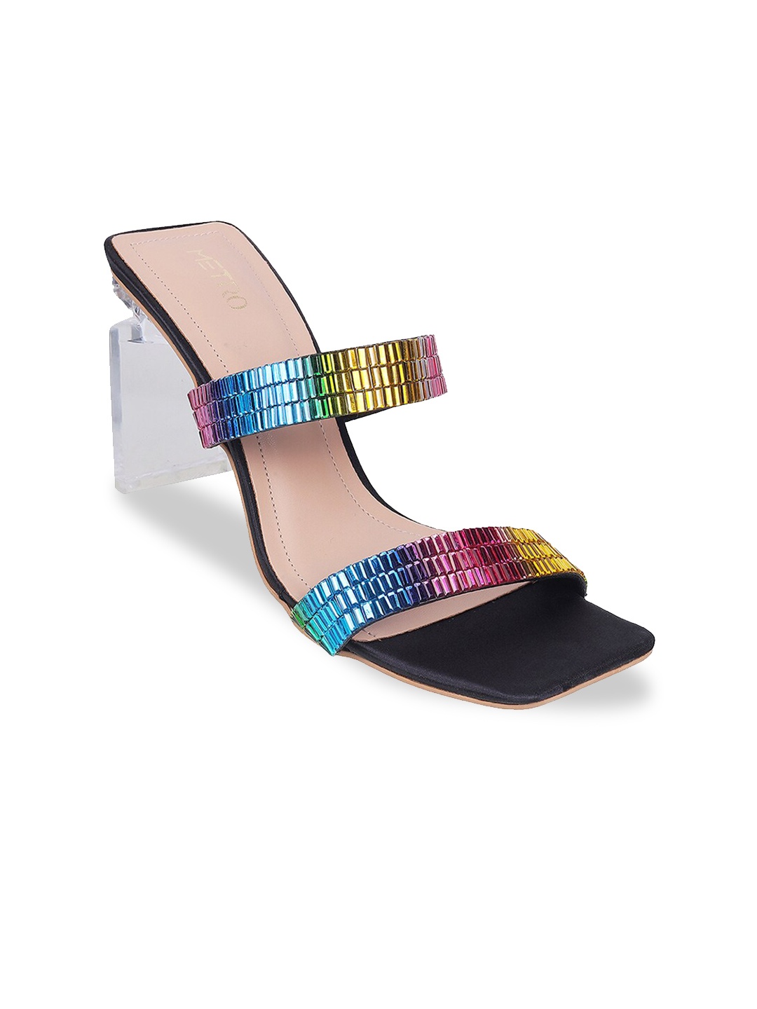 

Metro Embellished Open Toe Block Heels, Black