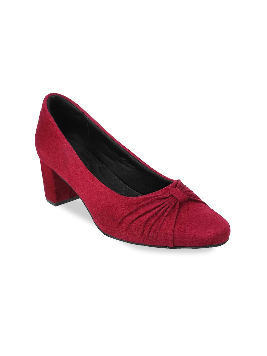 

Metro Round Toe Block Heeled Pumps With Bows, Maroon