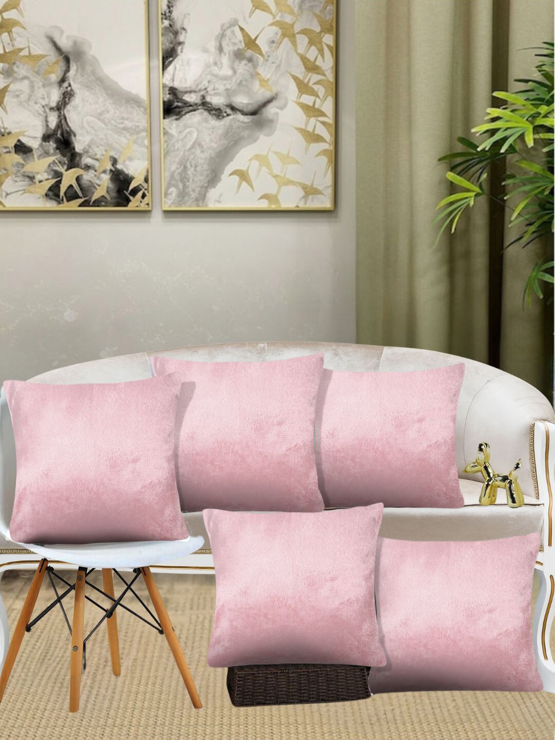 

KLOTTHE Pink 5 Pieces Square Woolen Cushion Covers