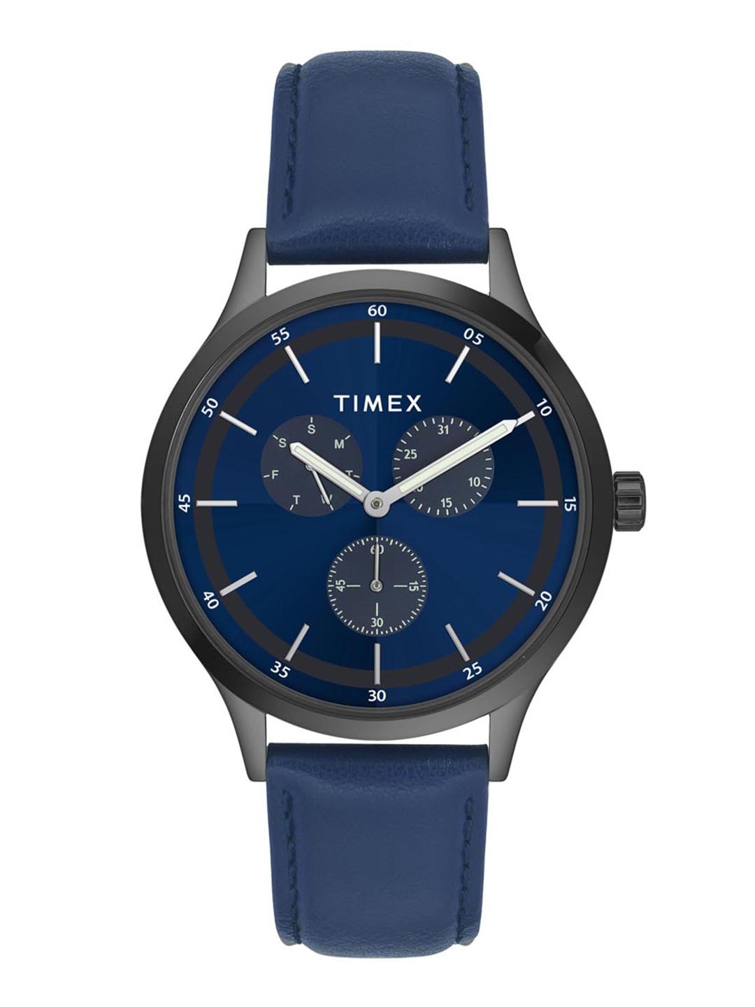 

Timex Men Brass Dial & Leather Straps Analogue Multi Function Watch TWHG03SMU14, Blue