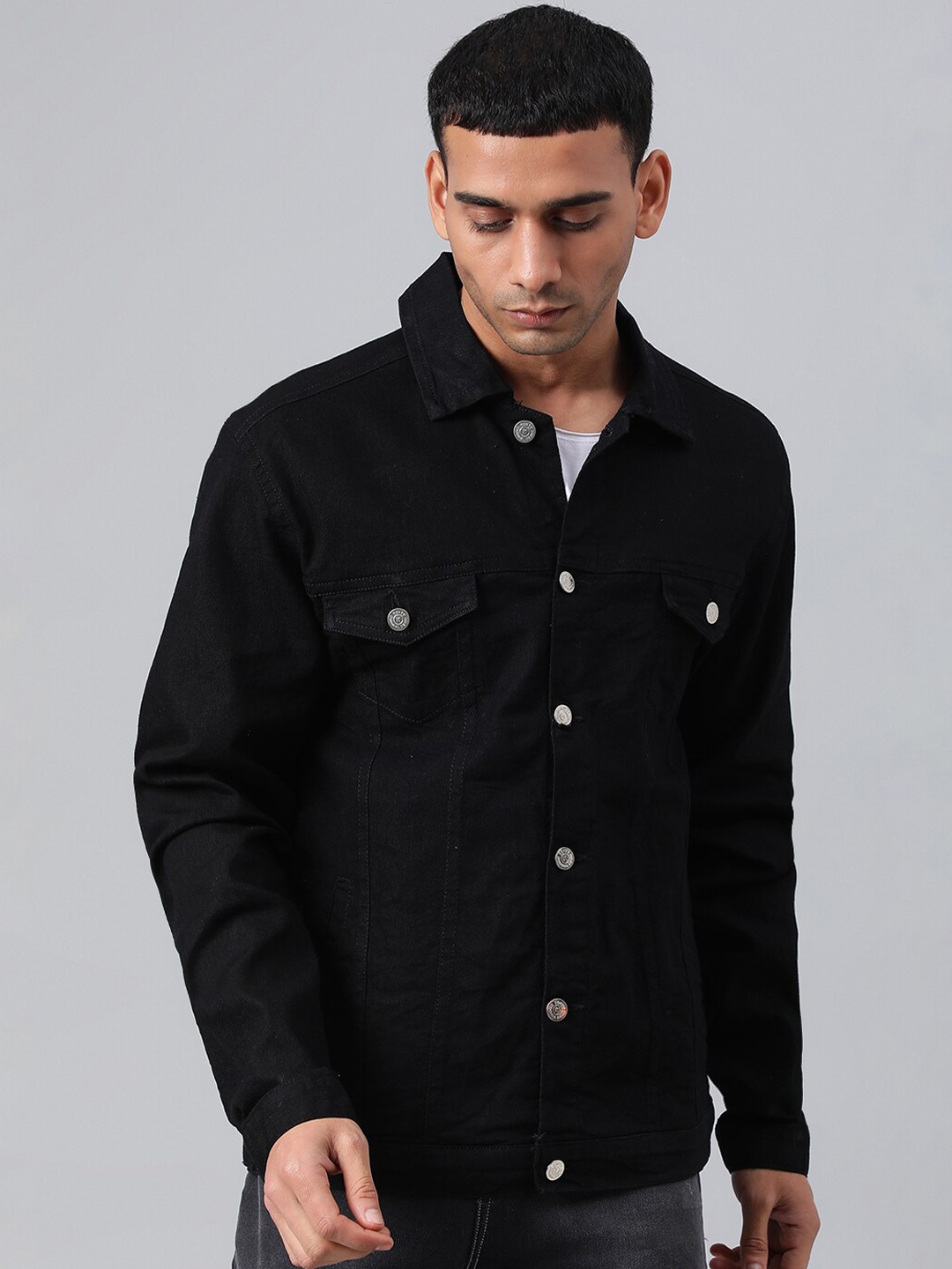 

Kotty Black Spread Collar Denim Jacket