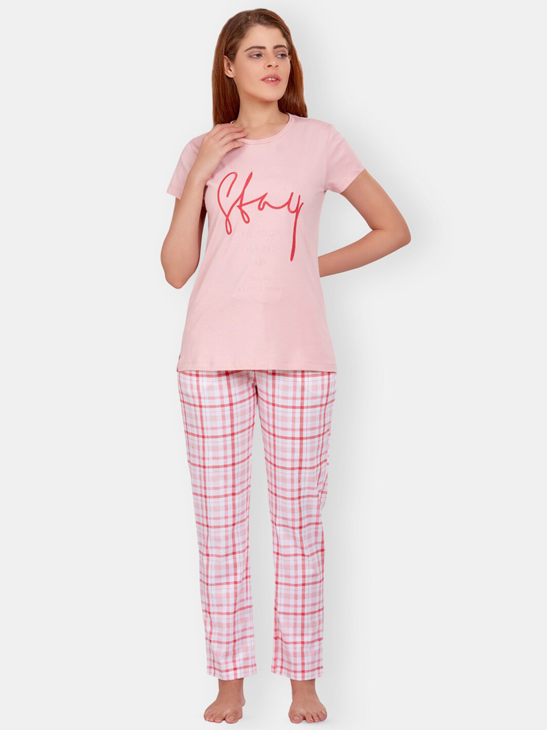 

MAYSIXTY Typography Printed Pure Cotton Night suit, Pink