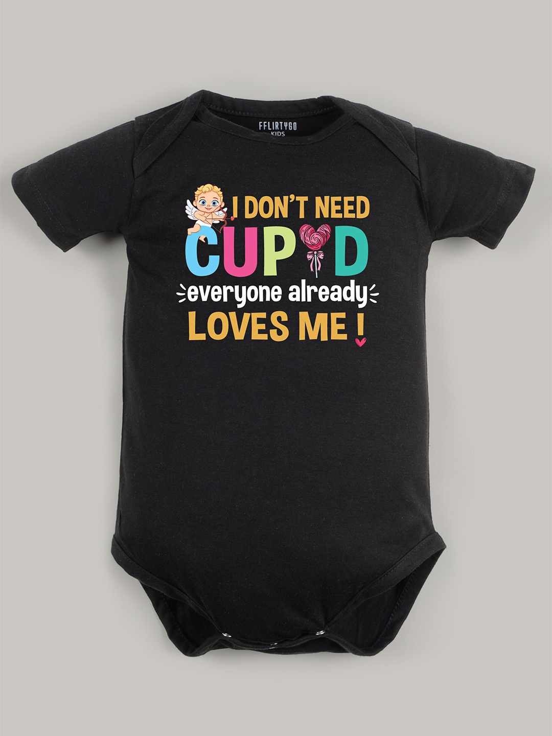 

FflirtyGo Infants Valentine's Day Special Printed Pure Cotton Bodysuit, Black