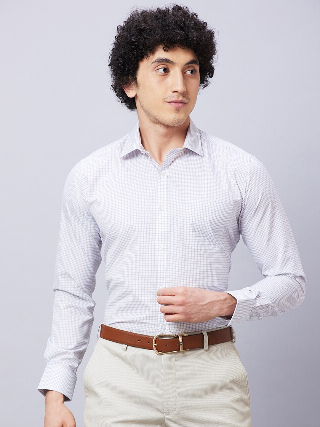 

Park Avenue Slim Fit Micro Checked Formal Shirt, Green
