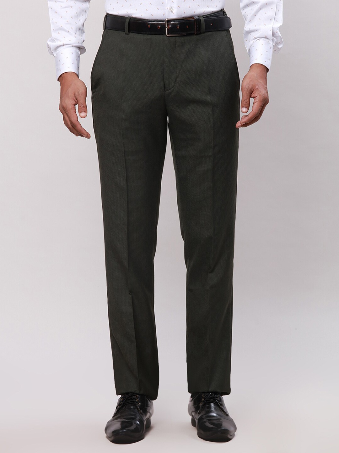 

Park Avenue Men Self Design Mid-Rise Formal Trousers, Green
