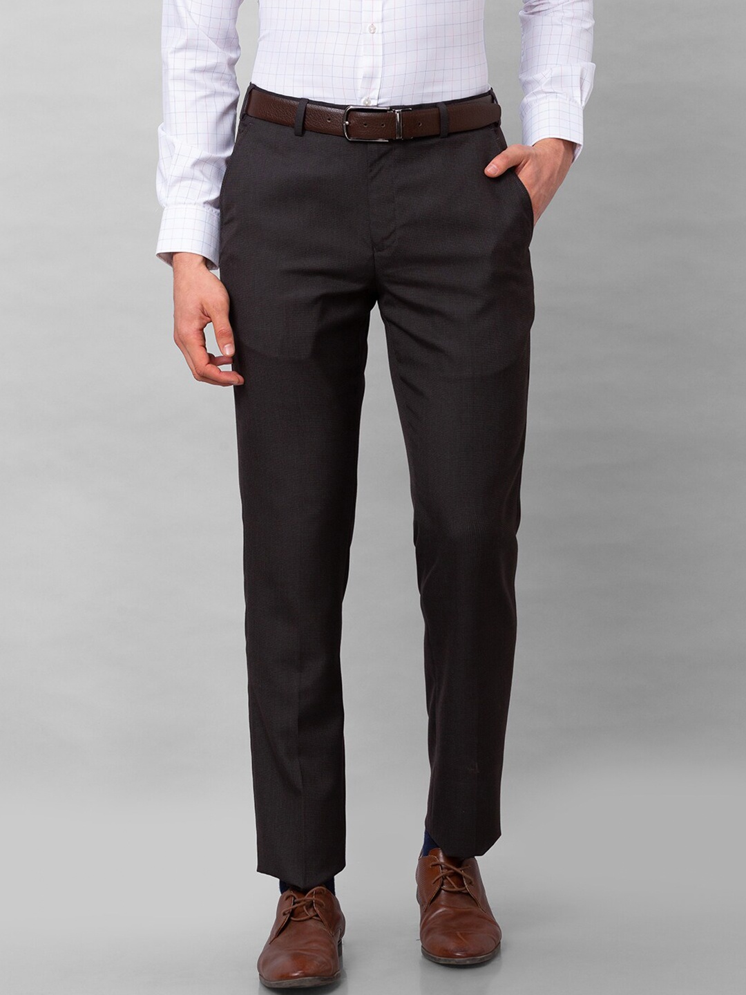 

Park Avenue Men Textured Self Design Mid-Rise Formal Trousers, Brown