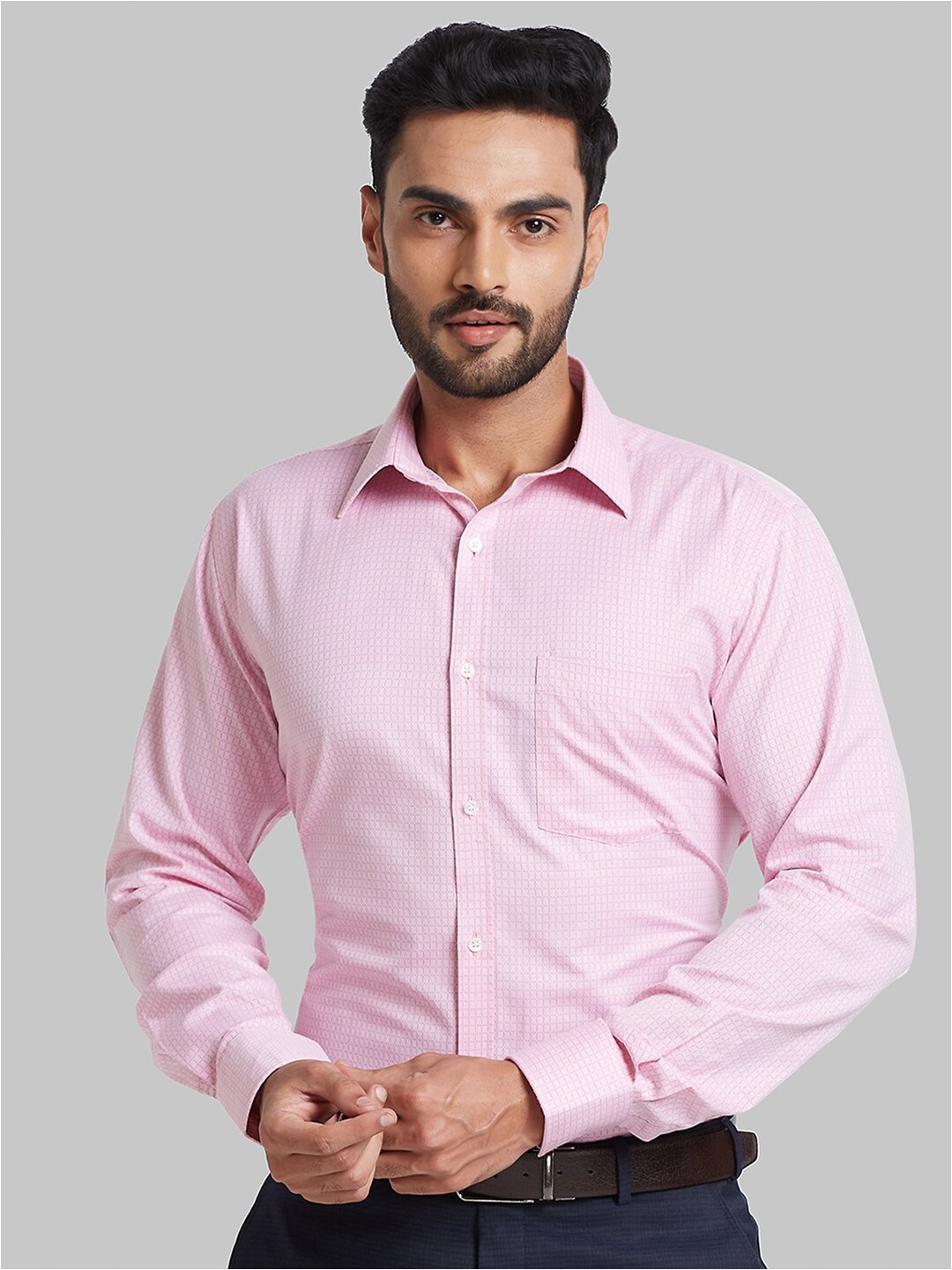 

Park Avenue Checked Slim Fit Cotton Formal Shirt, Red