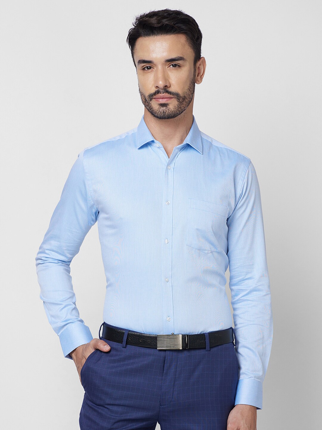 

Park Avenue Self Design Cotton Slim Fit Opaque Formal Shirt, Blue