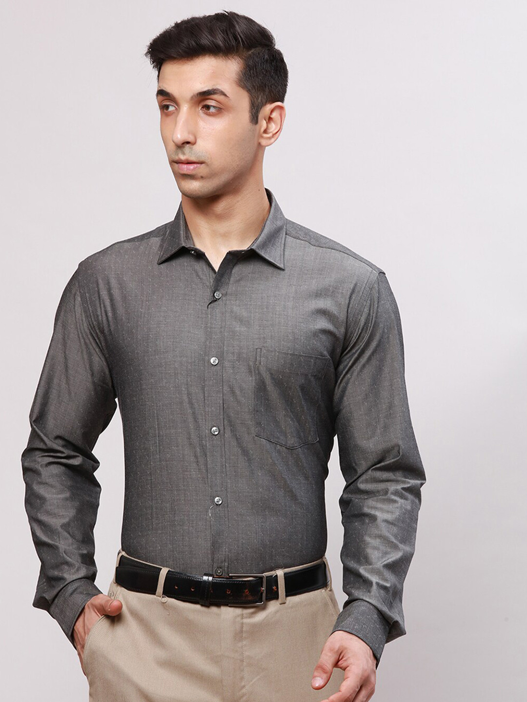 

Park Avenue Self Design Spread Collar Cotton Slim Fit Formal Shirt, Grey
