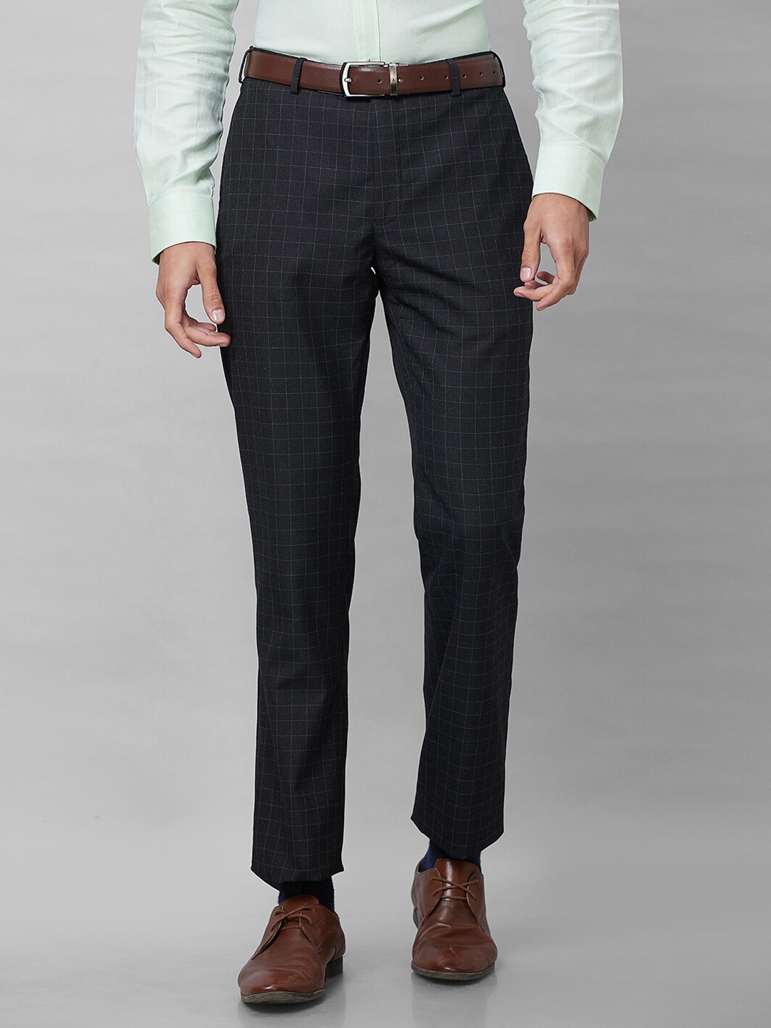 

Park Avenue Checked Regular Fit Mid-Rise Formal Trousers, Grey