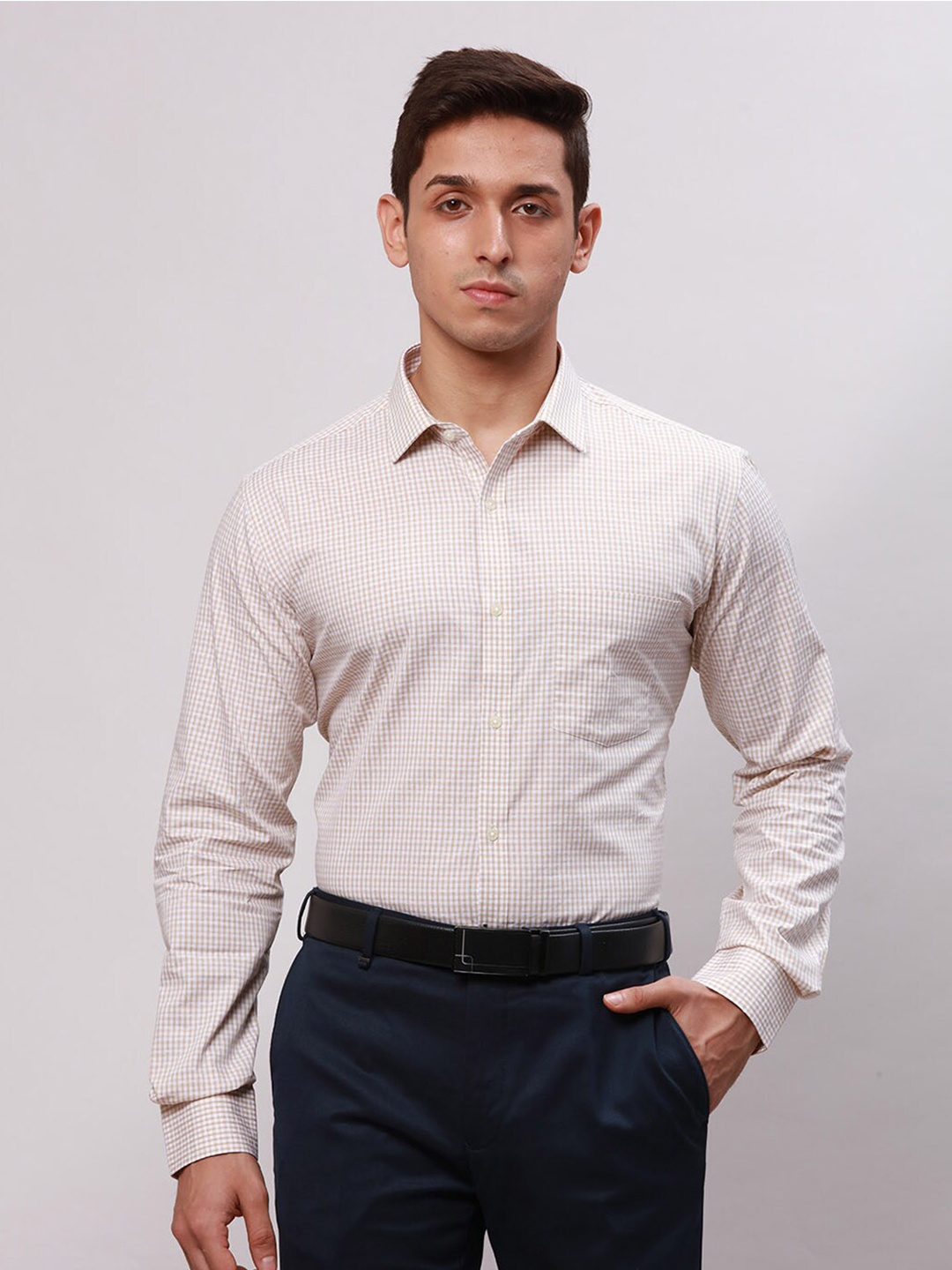 

Park Avenue Slim Fit Micro Checked Cotton Formal Shirt, Brown