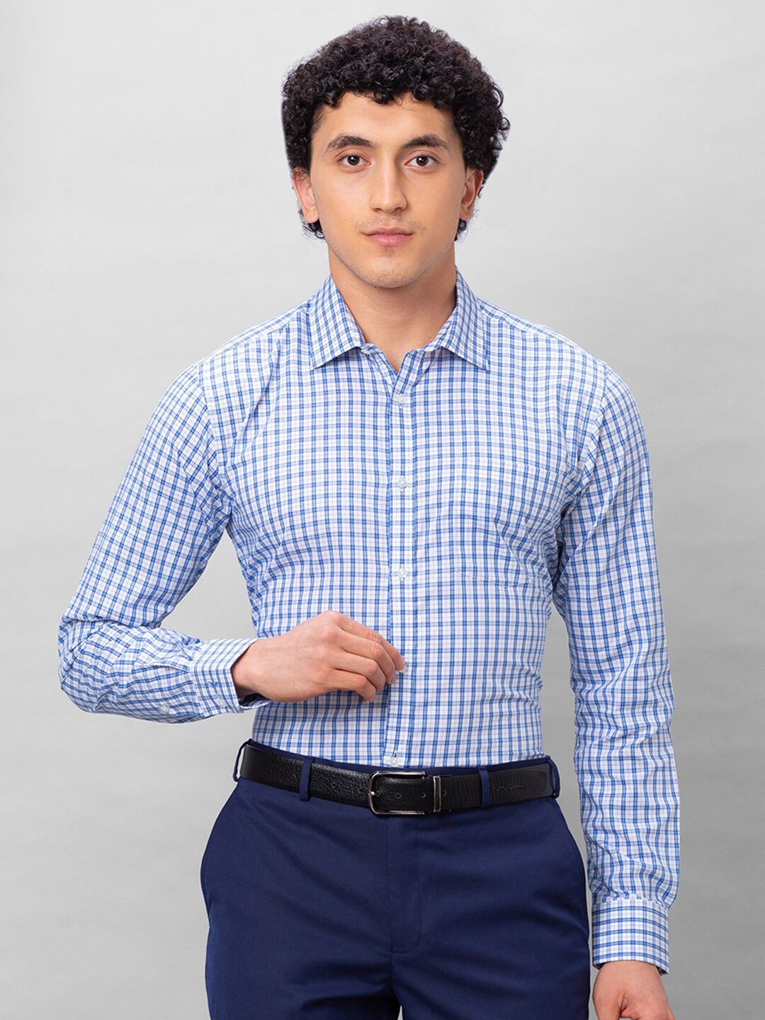 

Park Avenue Slim Fit Opaque Checked Cotton Formal Shirt, Blue