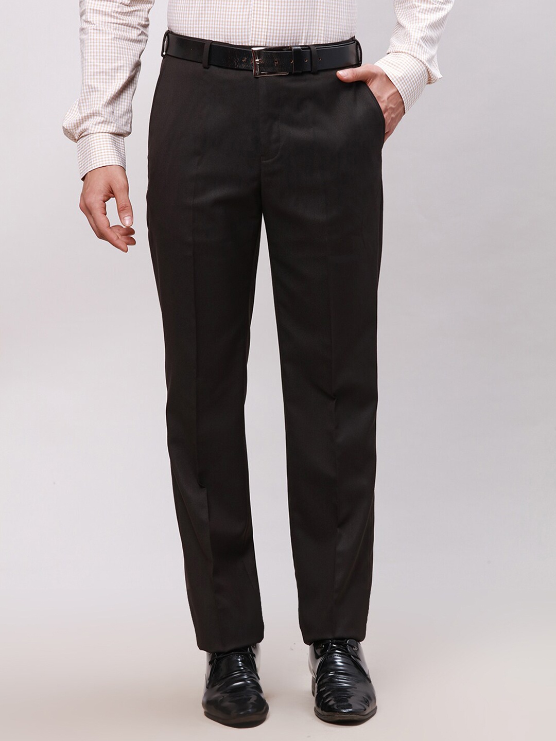 

Park Avenue Textured Regular Fit Mid-Rise Formal Trousers, Brown