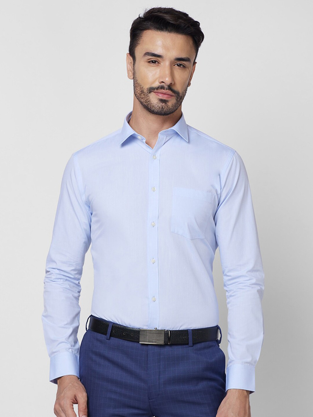 

Park Avenue Spread Collar Cotton Slim Fit Opaque Formal Shirt, Blue