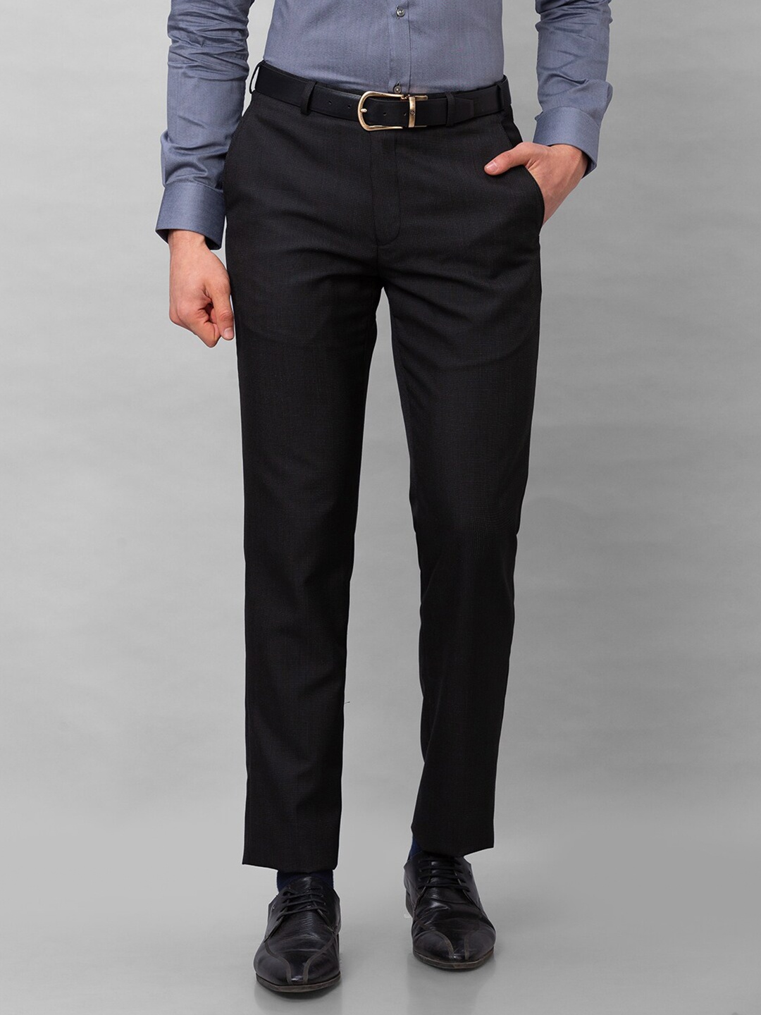 

Park Avenue Textured Regular Fit Mid-Rise Formal Trousers, Black