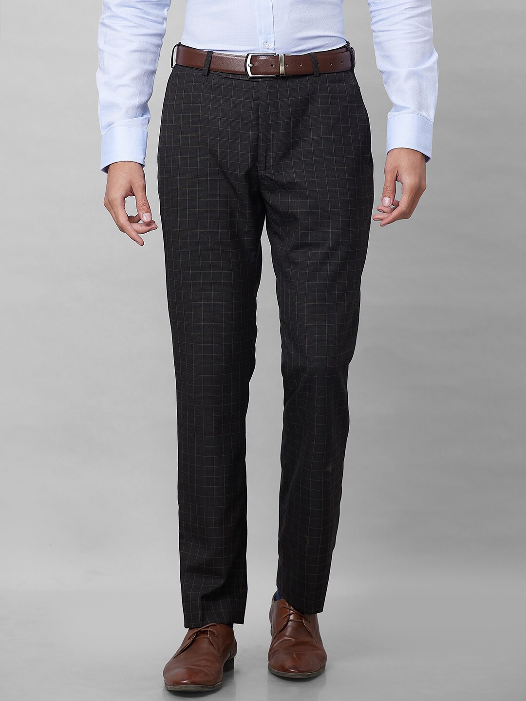 

Park Avenue Men Checked Mid-Rise Trousers, Brown