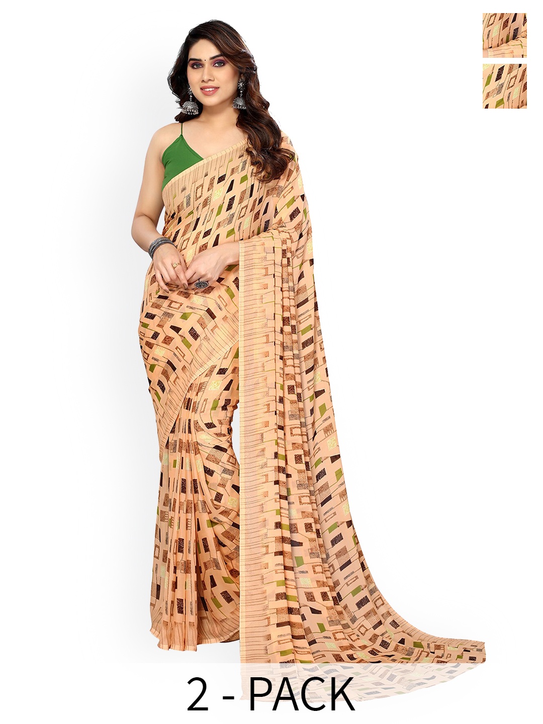 

KALINI Selection Of 2 Printed Sarees, Orange