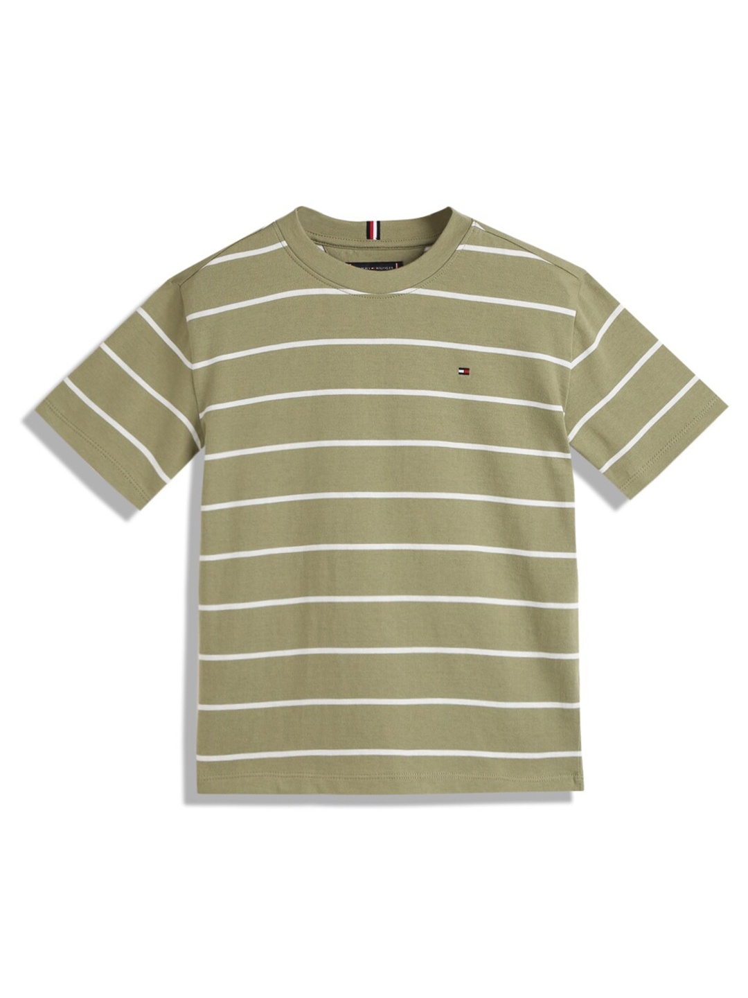 

Tommy Hilfiger Boys Striped Round Neck Short Sleeves Cotton Regular T-shirt, Olive