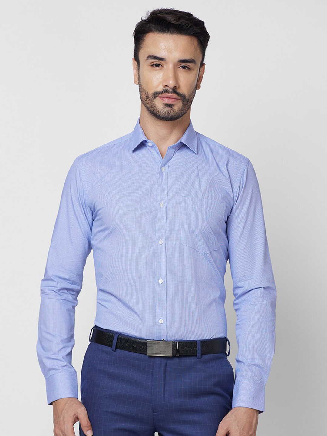 

Park Avenue Cotton Spread Collar Slim Fit Opaque Formal Shirt, Blue
