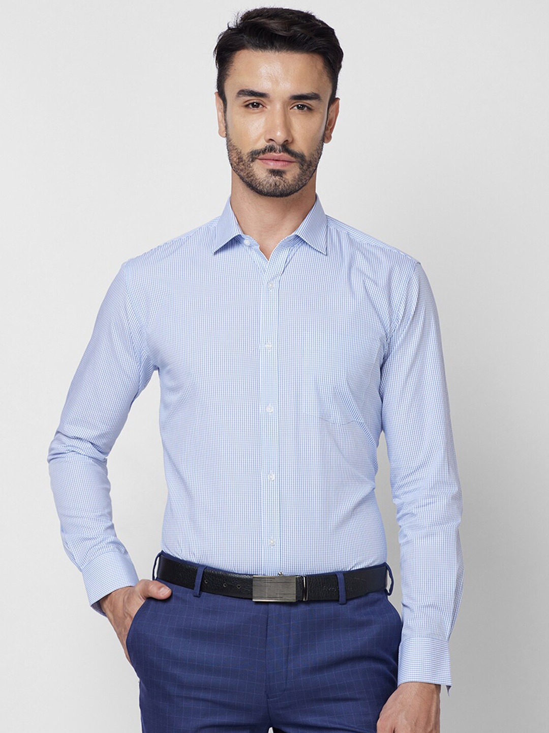 

Park Avenue Slim Fit Checked Cotton Formal Shirt, Blue