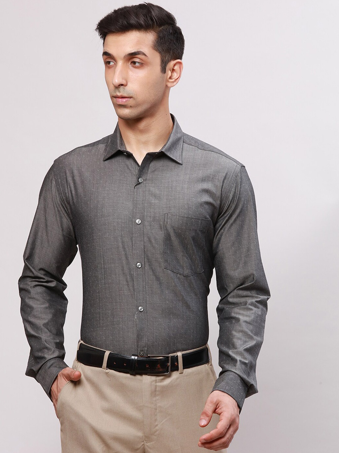 

Park Avenue Slim Fit Self Designed Cotton Formal Shirt, Grey